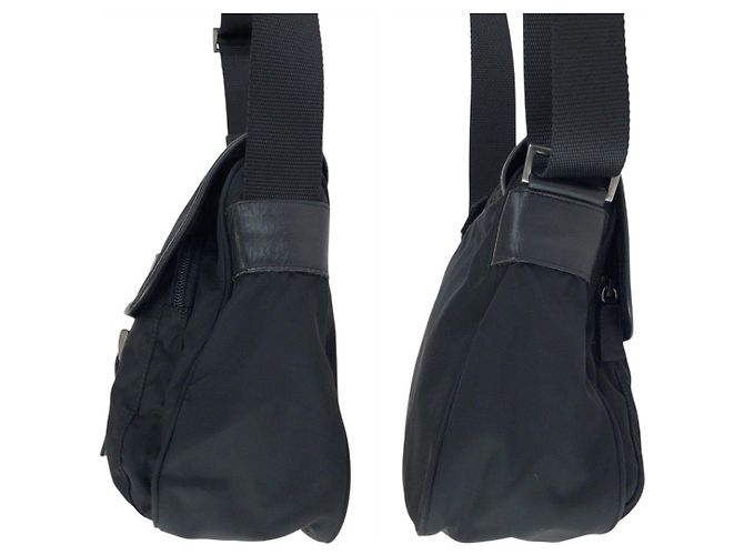 Borsa a tracolla Prada Nylon Leather Tessuto Triangle Logo Nero - vista 6