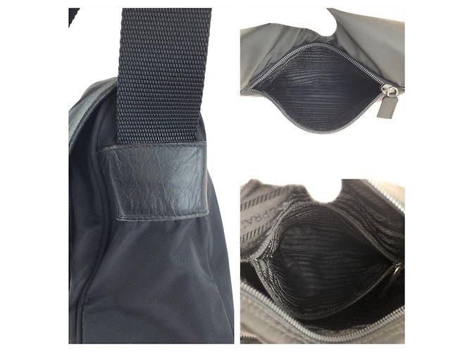 Borsa a tracolla Prada Nylon Leather Tessuto Triangle Logo Nero - vista 9