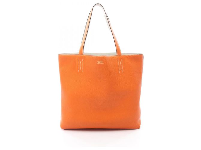Hermès Borsa Tote Hermes Double Sens 45 Marrone Arancione Grigio - vista 6