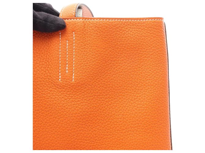Hermès Borsa Tote Hermes Double Sens 45 Marrone Arancione Grigio - vista 7