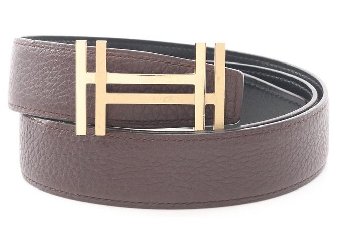 Hermès Hermes H O Carre Reversible Leather Belt for Men Brown Black - view 6