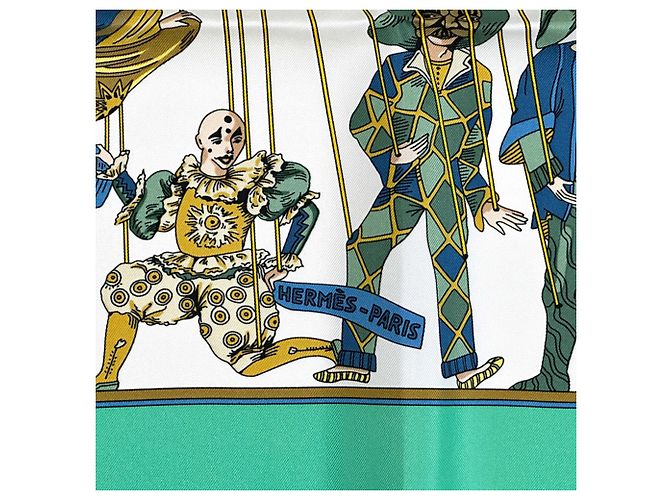Sciarpa in seta Hermès - LE TEMPS des MARIONNETTES Multicolore Verde - vista 4