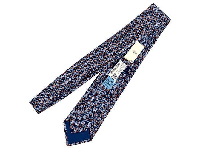 Hermès Hermes Chaine d'Ancre Cravatta in Seta Blu Multicolore - vista 2