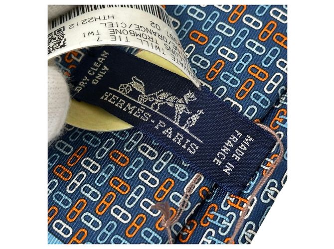 Hermès Hermes Chaine d'Ancre Cravatta in Seta Blu Multicolore - vista 3