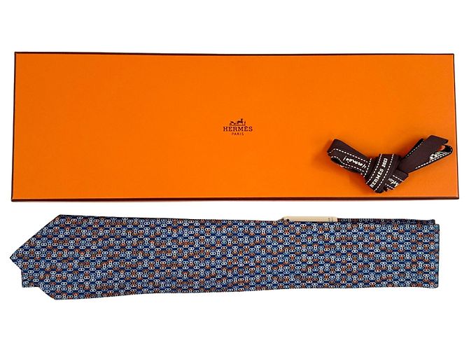 Hermès Hermes Chaine d'Ancre Cravatta in Seta Blu Multicolore - vista 5