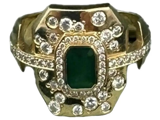 Autre Marque Anello Kimai in oro giallo 18k smeraldo e diamante D'oro Verde - vista 2