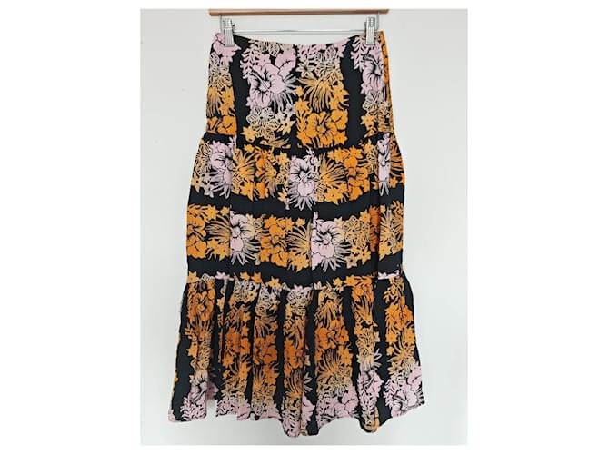 Falda Sandro con estampado floral Negro Rosa Naranja - vista 5