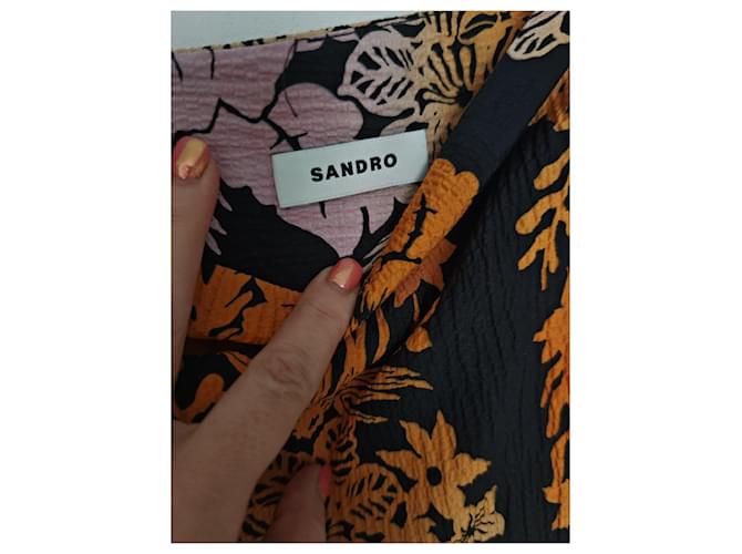 Falda Sandro con estampado floral Negro Rosa Naranja - vista 6