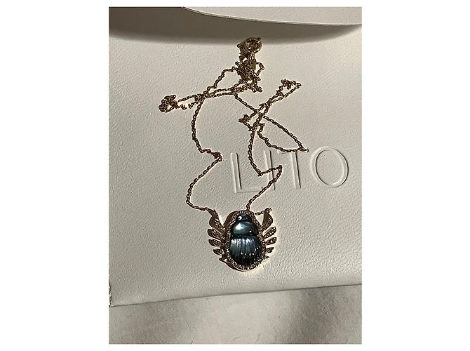 Autre Marque Lito Collana Scarabeo Angelica con Diamanti Bianco Blu D'oro - vista 2