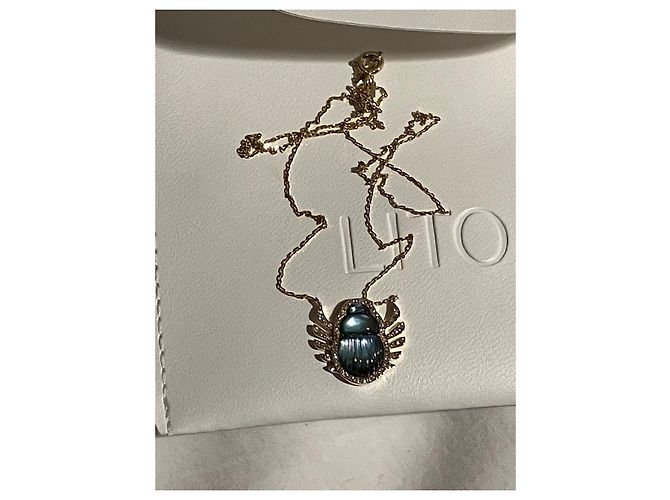 Autre Marque Lito Collana Scarabeo Angelica con Diamanti Bianco Blu D'oro - vista 3