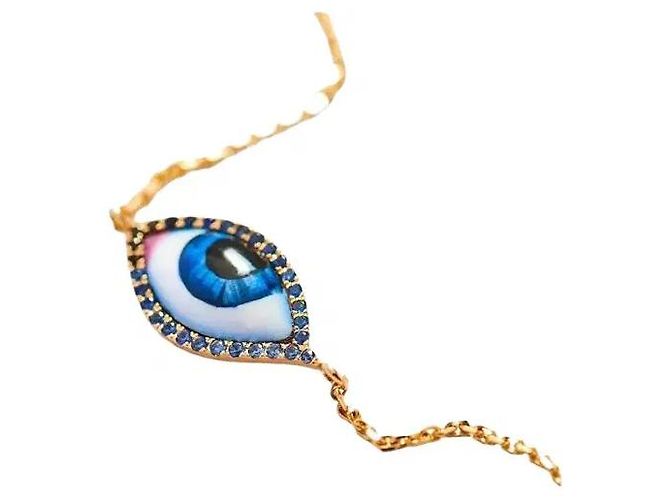 Autre Marque Lito Bracciale Petit Blue Evil Eye in Oro Giallo e Zaffiri Bianco D'oro - vista 2