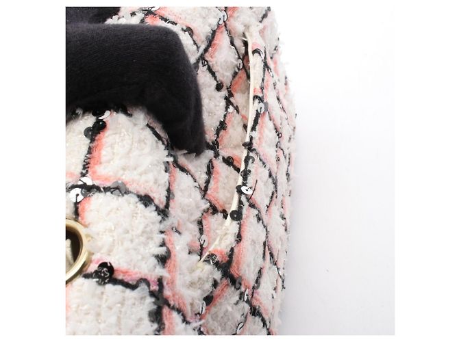Borsa a Spalla Chanel Mini Matelassé 20 Nero Rosa Bianco - vista 6