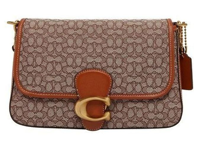 Coach Soft Tabby Borsa a Spalla in Micro Jacquard Signature Marrone Monogramma - vista 2