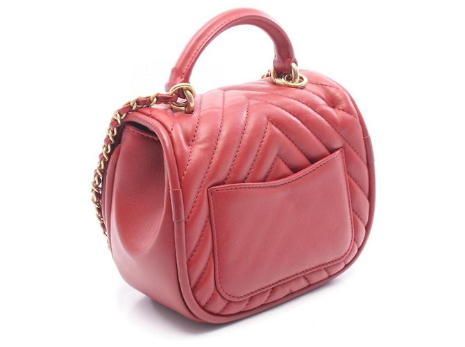 Mini borsa a tracolla 2-way Chanel Top Handle Chevron V-Stitch Rosso - vista 2