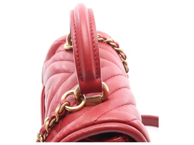 Mini borsa a tracolla 2-way Chanel Top Handle Chevron V-Stitch Rosso - vista 9