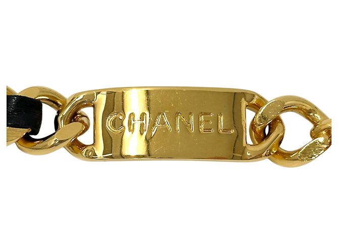 Chanel Cambon Ledergürtel mit Kette für Damen Schwarz Golden - Ansicht 2