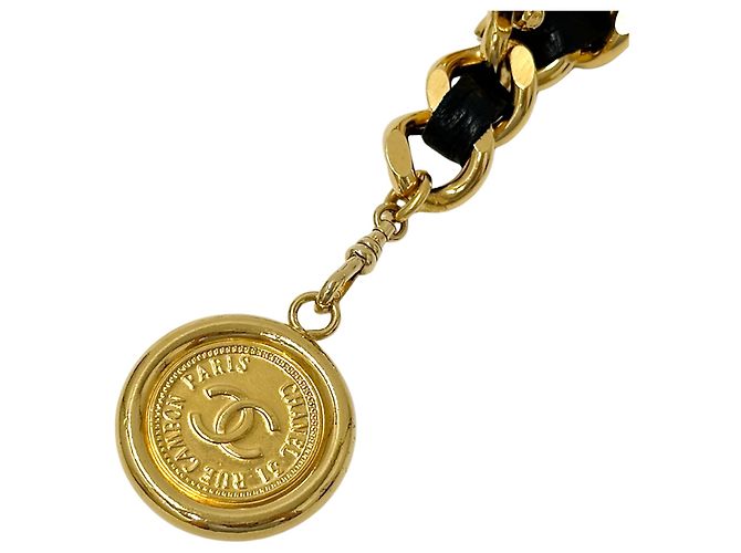 Chanel Cambon Ledergürtel mit Kette für Damen Schwarz Golden - Ansicht 3