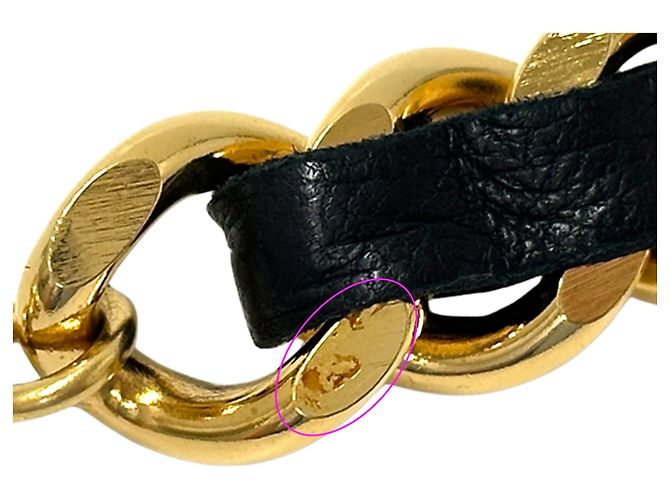 Chanel Cambon Ledergürtel mit Kette für Damen Schwarz Golden - Ansicht 8