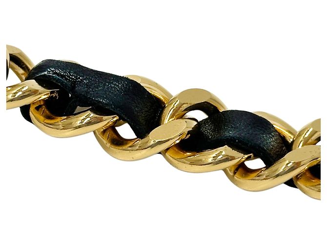 Chanel Cambon Ledergürtel mit Kette für Damen Schwarz Golden - Ansicht 9