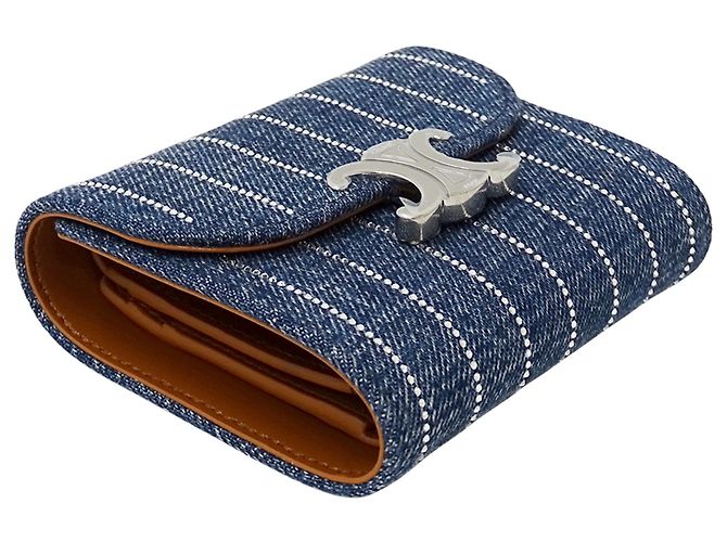Céline Portafoglio tripartito in denim Triomphe Celine Blu - vista 3