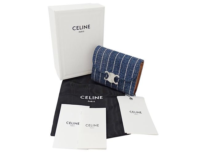 Céline Portafoglio tripartito in denim Triomphe Celine Blu - vista 6