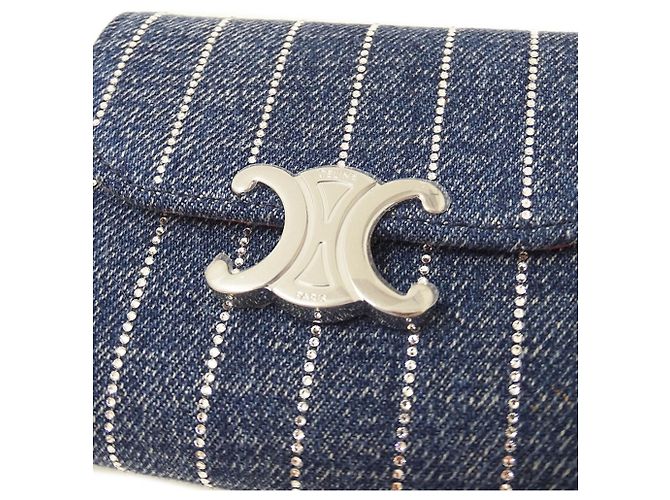 Céline Portafoglio tripartito in denim Triomphe Celine Blu - vista 8