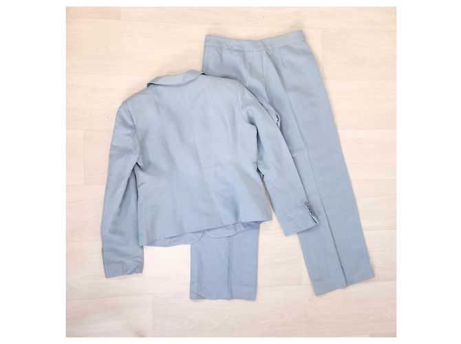 Armani Collezioni Tailleur Pantalone in Lino e Seta Azzurro Blu chiaro - vista 6