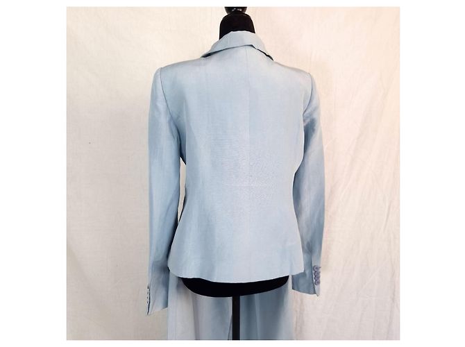 Armani Collezioni Tailleur Pantalone in Lino e Seta Azzurro Blu chiaro - vista 7