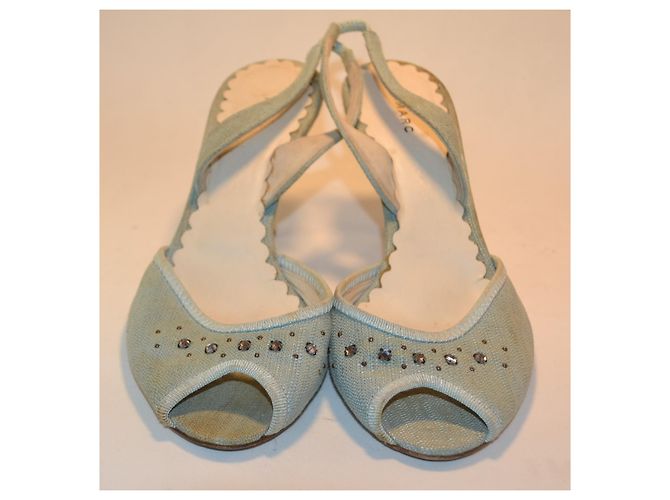 Marc Jacobs Slingback-Sandalen Hellblau Canvas Strass - Ansicht 2