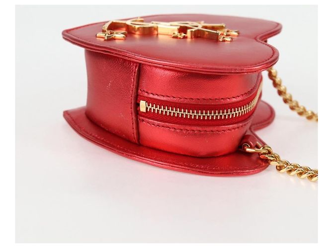 Saint Laurent Love Heart Chain Leather Mini Rosso - vista 3