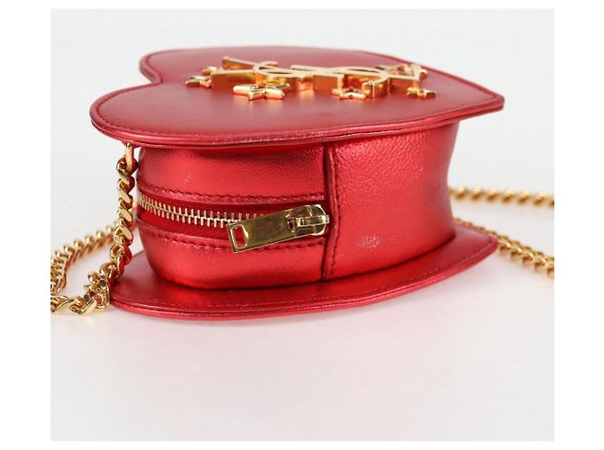 Saint Laurent Love Heart Chain Leather Mini Rosso - vista 4