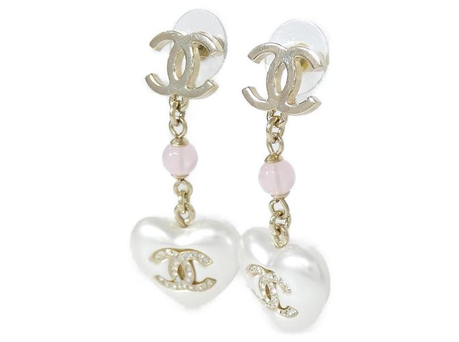 Pendientes de gota Chanel Oro y Rosa Blanco Dorado - vista 2