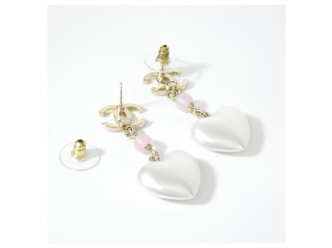 Pendientes de gota Chanel Oro y Rosa Blanco Dorado - vista 3