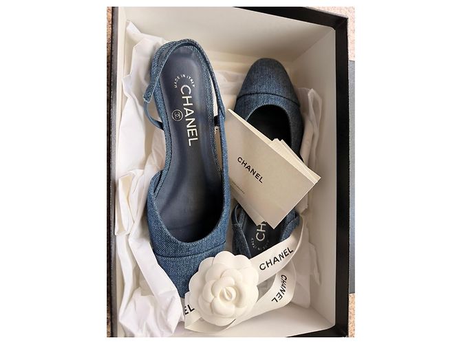 Chanel Bailarinas Slingback en Denim Azul - vista 8