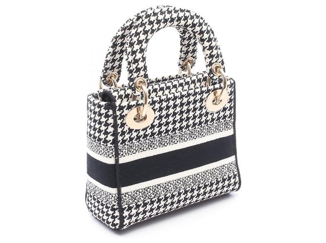 Christian Dior Dior LADY D-LITE Mini Borsa Houndstooth Nero Bianco - vista 2