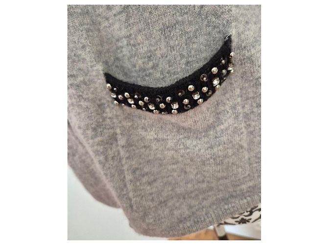Maje Angorawolle Cardigan Weste Grau Peter Pan Kragen T38 Schwarz - Ansicht 3