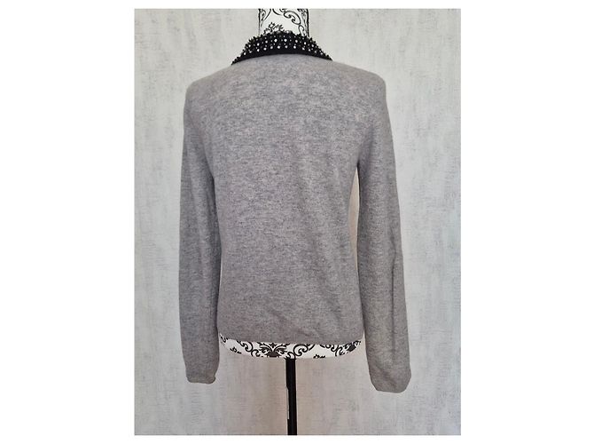 Maje Angorawolle Cardigan Weste Grau Peter Pan Kragen T38 Schwarz - Ansicht 5