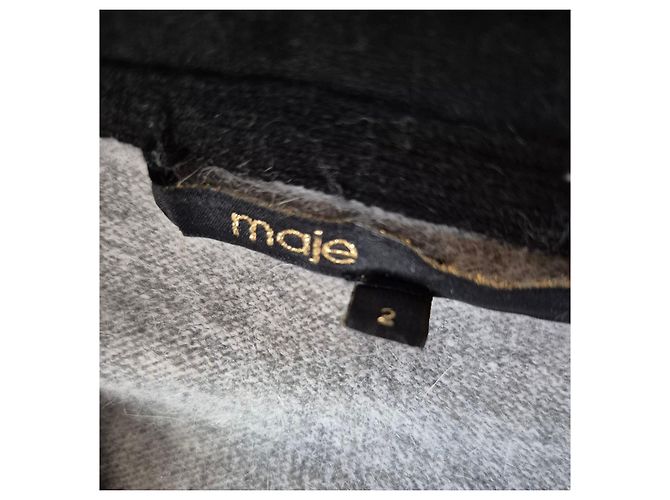 Maje Angorawolle Cardigan Weste Grau Peter Pan Kragen T38 Schwarz - Ansicht 6