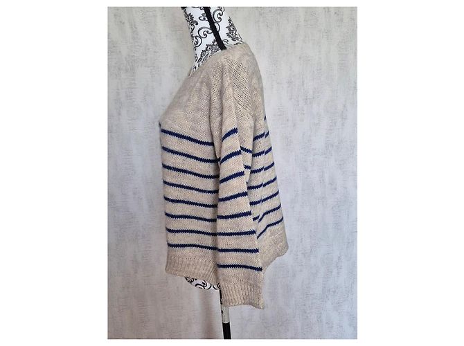 Autre Marque Nina Kendosa Gestreifter Strickpullover - Beige & Marineblau - Ansicht 2