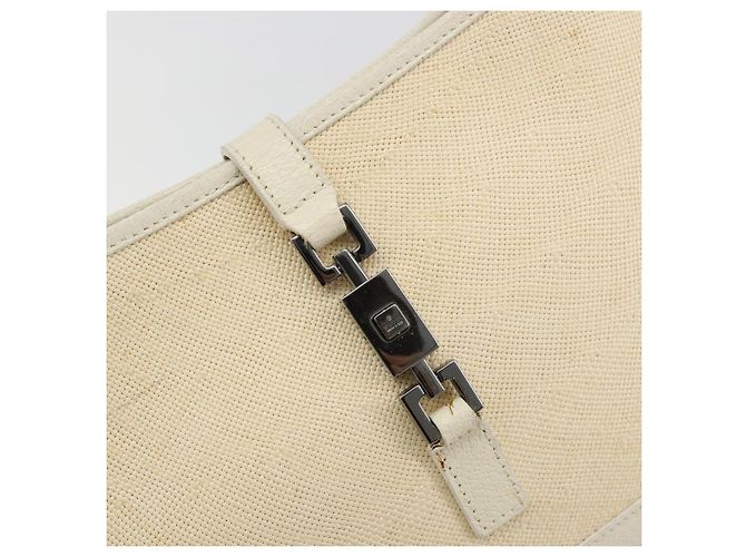 Borsa a Spalla GUCCI Jackie Canvas Ivory Gold 001 3735 Auth 183266SAV D'oro Crudo - Ansicht 14
