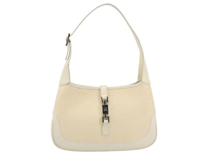Borsa a Spalla GUCCI Jackie Canvas Ivory Gold 001 3735 Auth 183266SAV D'oro Crudo - Ansicht 2