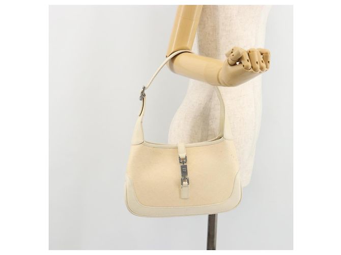 Borsa a Spalla GUCCI Jackie Canvas Ivory Gold 001 3735 Auth 183266SAV D'oro Crudo - Ansicht 24