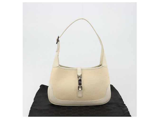 Borsa a Spalla GUCCI Jackie Canvas Ivory Gold 001 3735 Auth 183266SAV D'oro Crudo - Ansicht 25