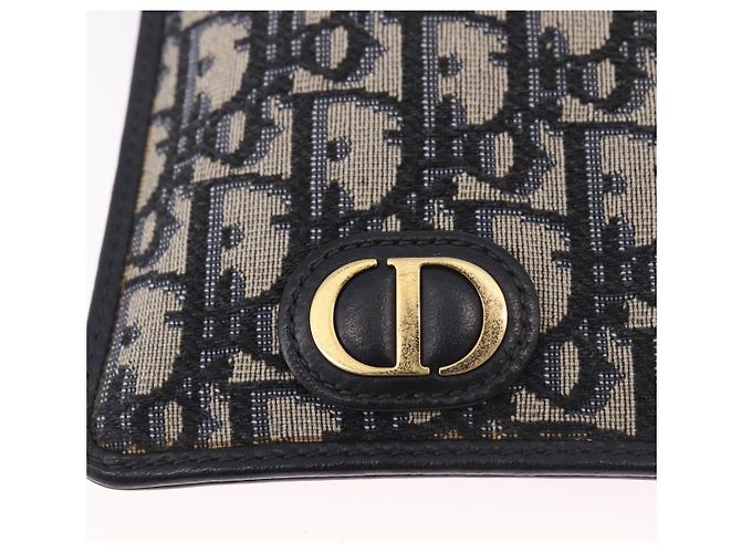 Bolsa de Ombro Christian Dior Trotter Canvas Montaigne Navy Gold Auth 182923A Dourado Azul marinho - vista 15