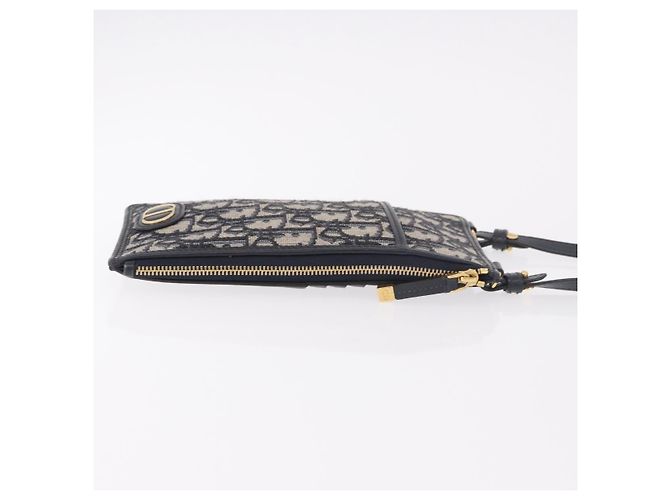 Bolsa de Ombro Christian Dior Trotter Canvas Montaigne Navy Gold Auth 182923A Dourado Azul marinho - vista 4