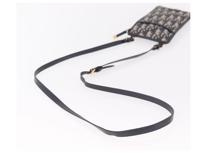 Bolsa de Ombro Christian Dior Trotter Canvas Montaigne Navy Gold Auth 182923A Dourado Azul marinho - vista 7