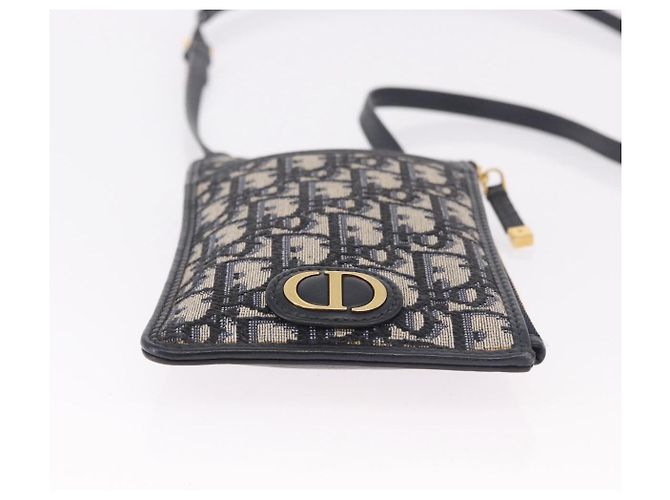Bolsa de Ombro Christian Dior Trotter Canvas Montaigne Navy Gold Auth 182923A Dourado Azul marinho - vista 9