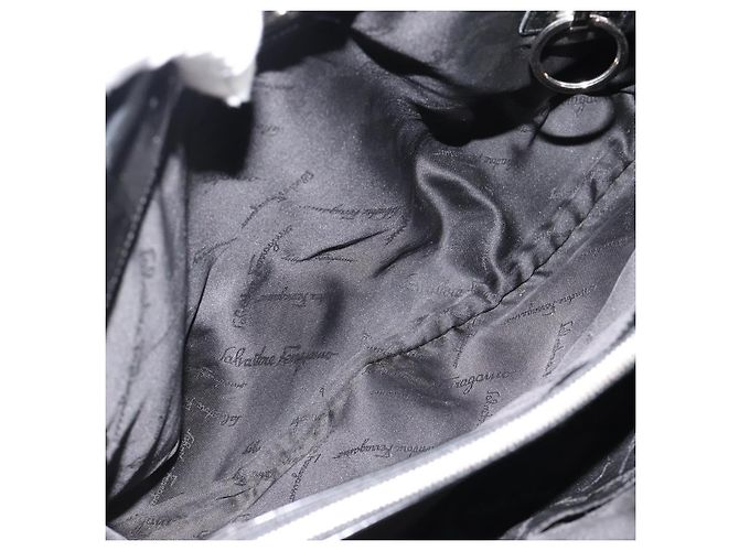 Borsa Salvatore Ferragamo Vala in tela nero argento Auth ka4576 - vista 15