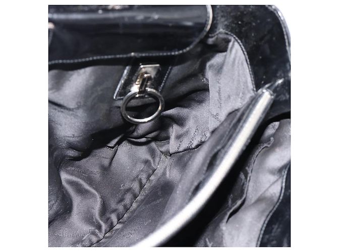 Borsa Salvatore Ferragamo Vala in tela nero argento Auth ka4576 - vista 16