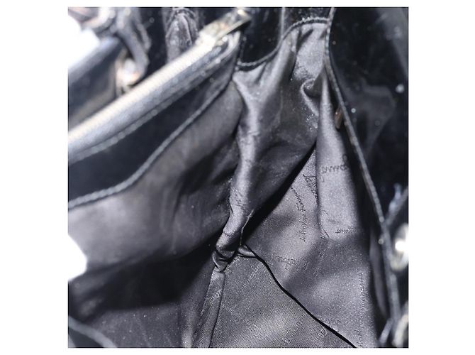 Borsa Salvatore Ferragamo Vala in tela nero argento Auth ka4576 - vista 17